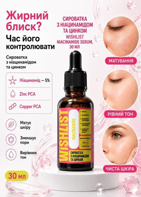 СИРОВАТКА З НІАЦИНАМІДОМ ТА ЦИНКОМ WISHLIST NIACINAMIDE SERUM, 30 мл Hillary (300035137)