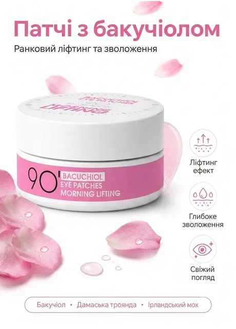 Антивікові патчі з бакучіолом «Ліфтинг-ефект» 9 O’clock BACUCHIOL EYE PATCHES, MORNING LIFTING, 60 шт. 9 O'clock (364988018)