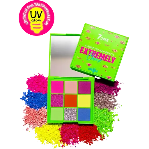 Палетка пігментів для макіяжу 7 Days Extremely chick UVglow Neon, відтінок 502 Futuristic (6972011061551)