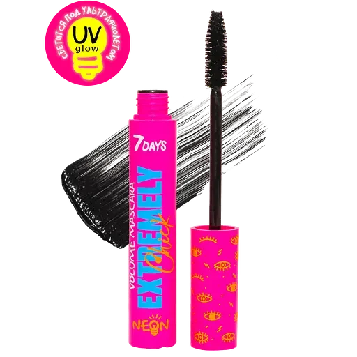 Туш для вій з ефектом свічення 7 Days Extremely chick Volume UVglow Neon відтінок 301 Black Vendetta 10 мл (8056234471101)