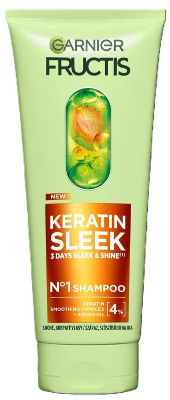 Шампунь Garnier Fructis Keratin Sleek розгладження та блиск для пухнастого та сухого волосся 200 мл