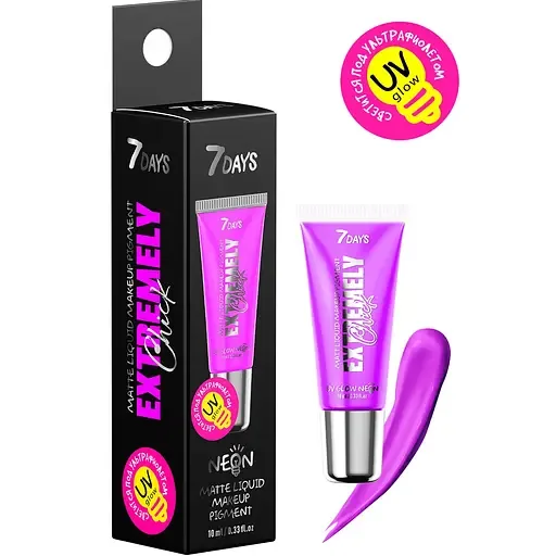 Рідкий матовий пігмент для макіяжу 7 Days Uvglow Extremely chick Neon, відтінок 01 Purple, 10 мл (8056234472658)