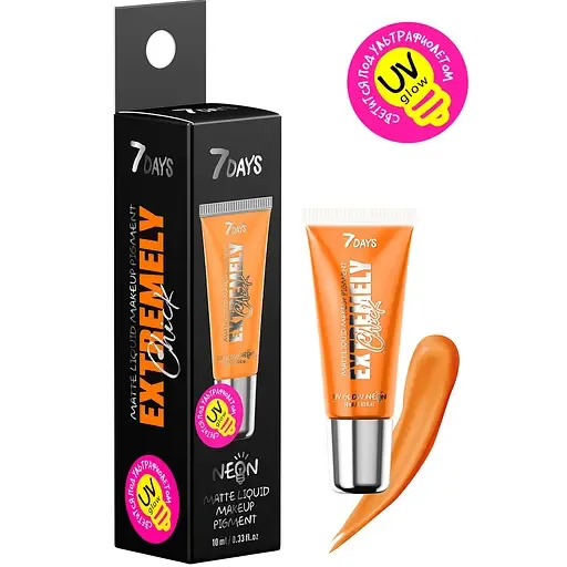 Рідкий матовий пігмент для макіяжу 7 Days Uvglow Extremely chick Neon, відтінок, тон 02 Orange, 10 мл (8056234472665)