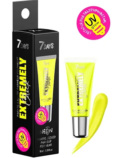 Рідкий матовий пігмент для макіяжу 7 Days Uvglow Extremely chick Neon, відтінок, тон 03 Yellow, 10 мл (8056234472672)