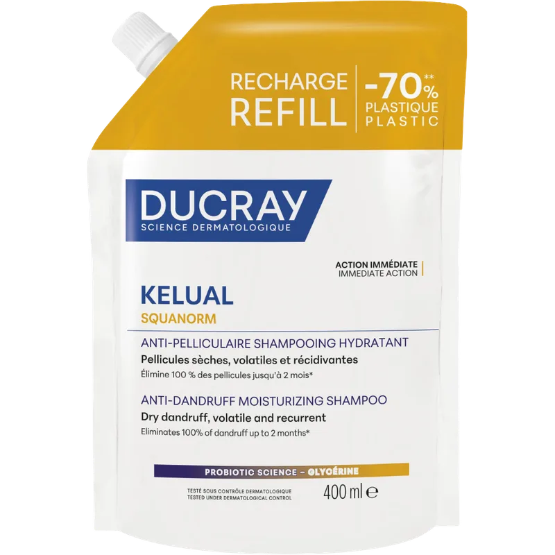 Шампунь Ducray (Дюкрей) Kelual Squanorm зволожуючий проти сухої лупи рефіл 400 мл