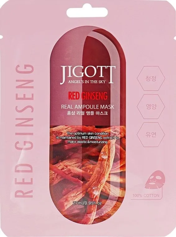 Ампульна маска Jigott Red Ginseng Real Ampoule Mask з червоним женьшенем 10 шт x 27 мл