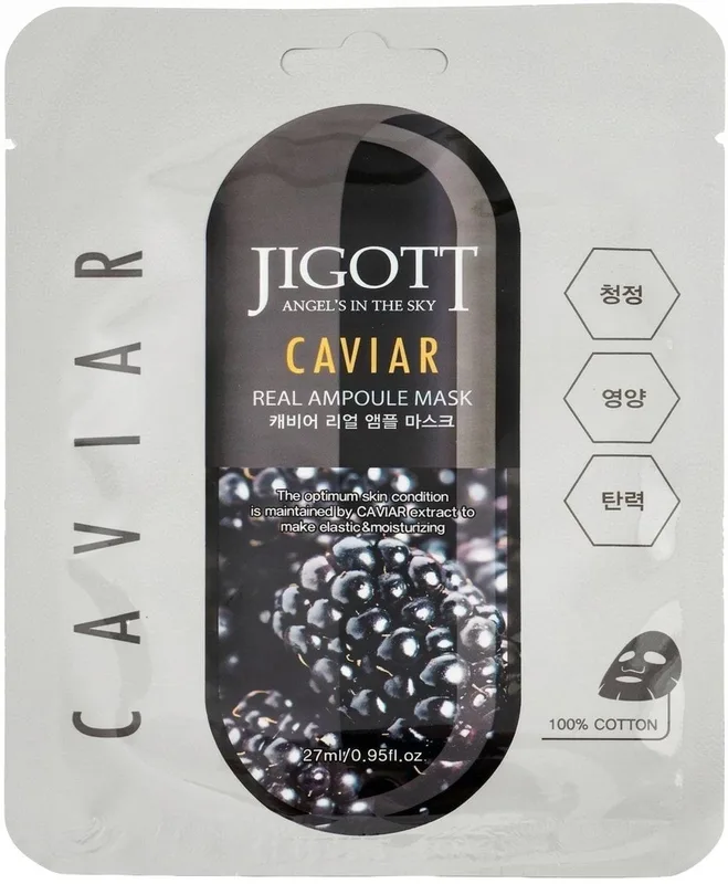 Маска для обличчя Jigott Caviar Real Ampoule Mask тканинна на основі екстракту чорної ікри 27 мл
