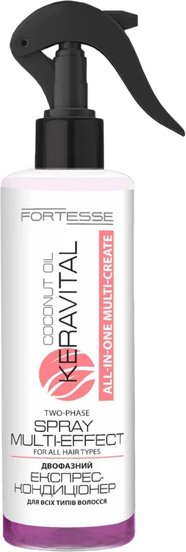 Двофазний спрей-мультиефект "FORTESSE" KeraVital Multi-Сreate з кокосовою олією та UV-фільтром, 200 мл