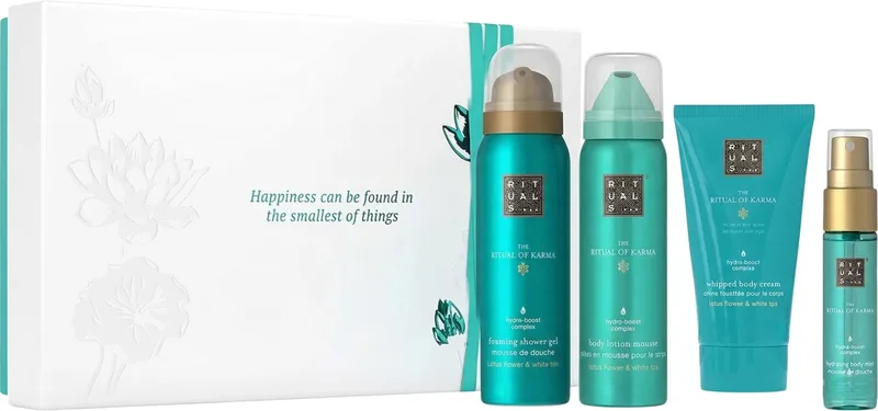 Подарунковий набір Rituals The Ritual of Karma Small Gift Set: Спрей 20 мл + Бальзам 50 мл + Крем 70 мл + Гель-піна 50 мл