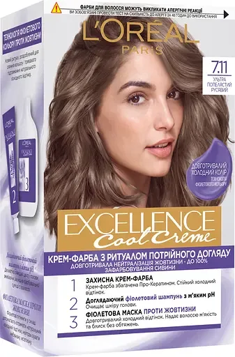 Стійка крем-фарба для волосся L'Oreal Paris Excellence Cool Creme тон 7.11 ультрапепельний русявий 192 мл (A169700)