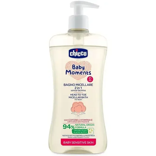 Шампунь-гель Chicco для тіла та волосся Baby Moments Без сліз, для чутливої шкіри, 500 мл (10241.00)