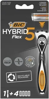 Станок для гоління чоловічий BIC Flex 5 Hybrid з 4 змінними картриджами (3086123644984)