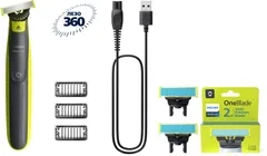 Набір Philips OneBlade Електростанок 360 QP2724/23 + Змінні леза QP225/50 для надчутливої шкіри 2 шт (8720689029094/884722550870)