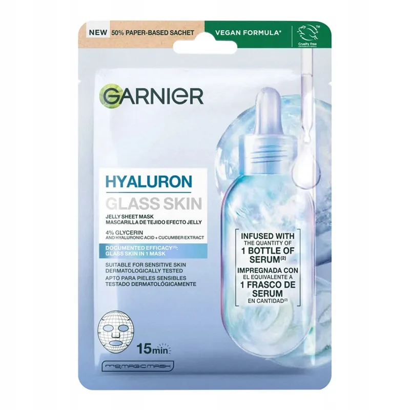 Garnier Hyaluron Glass Skin охолоджуюча гелева тканинна маска з гіалуроновою кислотою 27 г