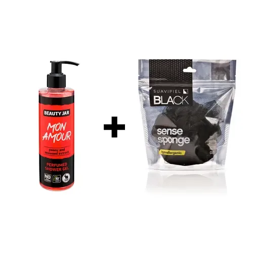 Гель для душу Beauty Jar Mon Amour, парфумований, 250 мл + Губка для душу Suavipiel Black Sense Sponge, 1 шт.