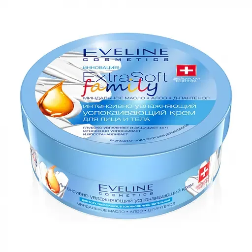 Інтенсивно зволожуючий та заспокійливий крем для обличчя та тіла Eveline Extra Soft Family, 175 мл (C175ESF)