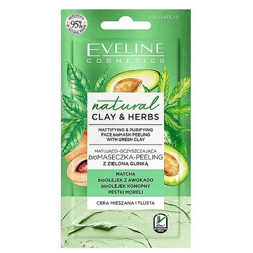 Матируюча очищаюча bio маска-пілінг Зелена глина Eveline Natural Clay&Herbs, 8 мл (D8CHMZG)