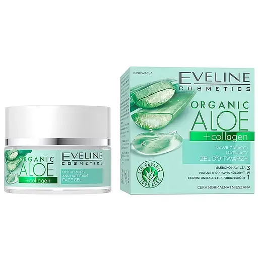 Зволожуюче-матуючий гель для обличчя Eveline Organic Aloe + Collagen, 50 мл (C50ACNMZ)