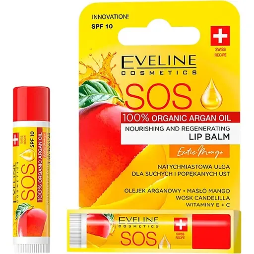 Бальзам для губ Eveline живильно-відновлювальний SOS 100% Organic Argan Oil Exotic Mango 4 г (LPKSOSMANGO)