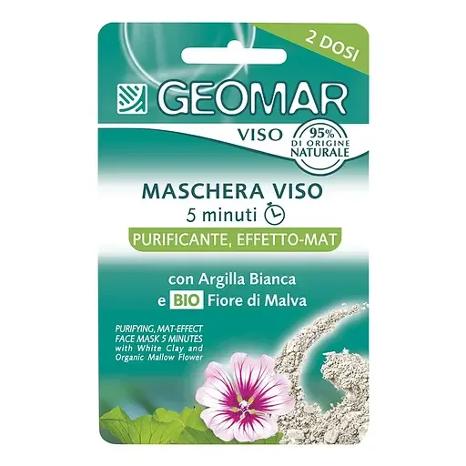 Маска для обличчя Geomar Face очищуюча з матуючим ефектом, з білою глиною та органічними квітами Мальви, 15 мл (24534)