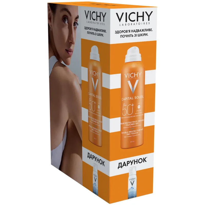 Набір Vichy (Віши) Капіталь Солей (Зволожуючий, водостійкий спрей вуаль з SPF50, 200 мл + Термальна вода 50 мл)