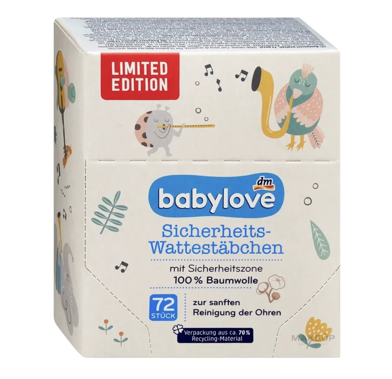 Палички вушні дитячі Babylove з обмежувачем безпеки 72 шт. (EPI-15102025-222)