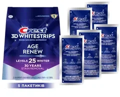 Відбілювальні смужки для зубів Crest 3D Whitestrips Age Renew ㉕ levels whiter (Supreme Bright) - 5 пакетиків (10 смужки) курс 5 днів по 60хв.