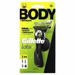Верстат для гоління чоловічий Gillette Labs Body + Intimate 2 леза (1 ручка + 1 змінний картридж + магнітний тримач для душу)