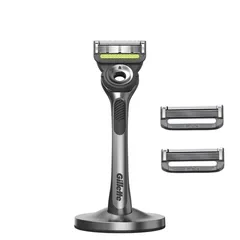 Станок для гоління чоловічий (Бритва) Gillette Labs з 3 змінним картриджами та підставкою Silver