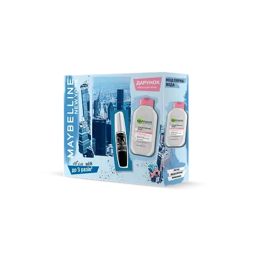 Подарунковий набір Maybelline New York: Туш для вій Volum' Express Classic Extra Black, 10 мл + Міцелярна вода Skin Natural Garnier, 125 мл (YUA01570)
