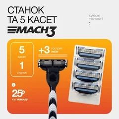 Станок для гоління Fast Shave Mach3 сумісний з Gillette Mach3 3 леза 1 станок + 5 змінних касет