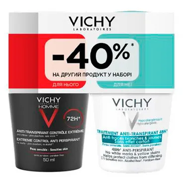 Набір дезодорантів для чоловіків та жінок Vichy Anti-Transpirant (deo/50ml +deo/50ml)