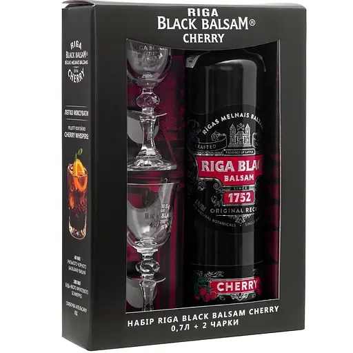 Набір бальзам Riga Black Balsam Вишневий 30%, 0,7 л + 2 чарки