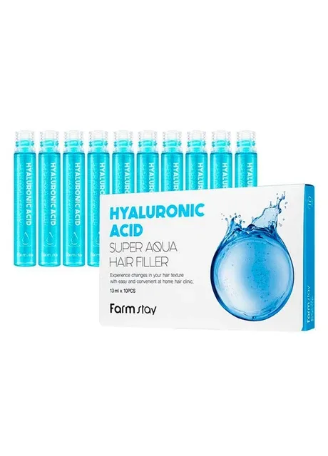 Набір зволожуючих філерів для волосся Hyaluronic Acid Super Aqua Hair Filler 10 шт × 13 мл (8809615881439) FarmStay (349754276)