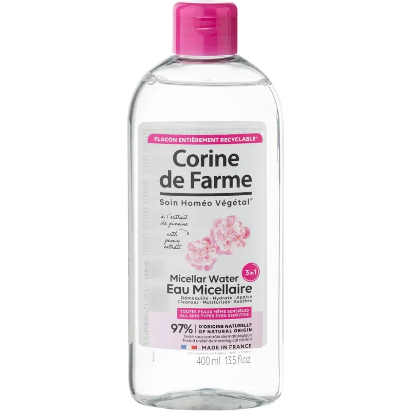 Вода Corine de Farme (Корін де Фарм) для обличчя міцелярна 3в1 з півонією для всіх типів шкіри 400 мл