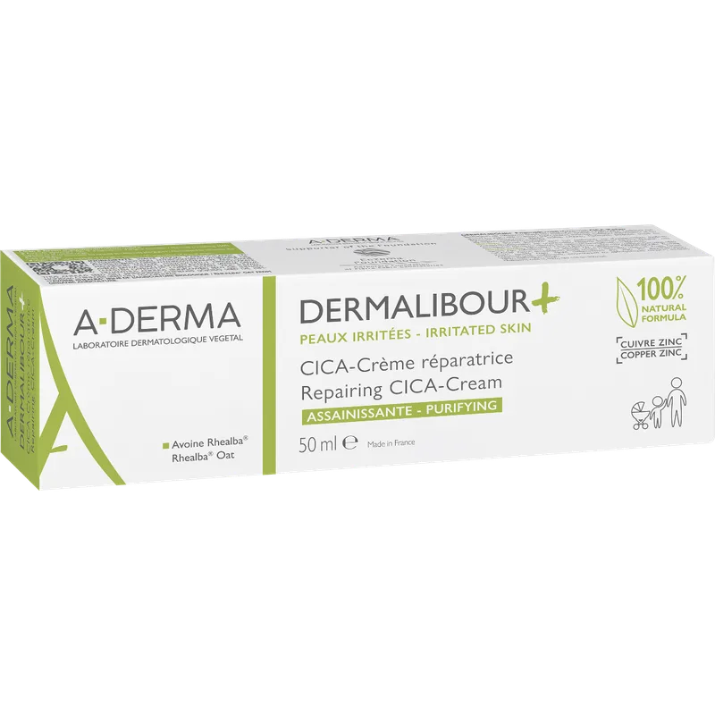 Крем A-Derma (А-Дерма) Dermalibour+ Cica антибактеріальний відновлюючий для обличчя та тіла 50 мл