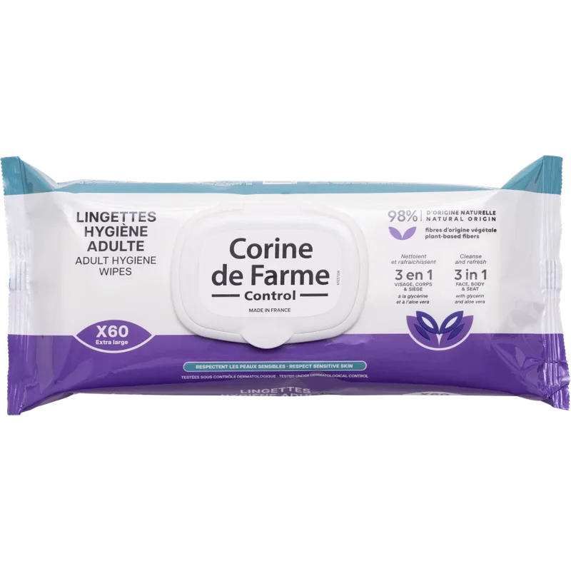 Серветки Corine de Farme (Корін де Фарм) гігієнічні для обличчя та тіла для дорослих №60