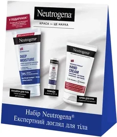 Набір Neutrogena Експертний догляд для тіла Крем для рук 50 мл + Помада 4.8 г + Лосьйон для тіла 75 мл (3574661864976)