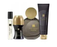 Жіночий парфумований набір 4-в-1 Avon Far Away Glamour: Парфумована вода Far Away Glamour для неї 50 мл + Лосьйон для тіла Far Away Glamour 125 мл + Міні-аромат Far Away Glamour 10 мл + Кульковий дезодорант-антиперспірант 50 мл