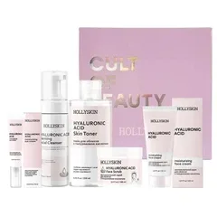 Набір для всіх типів шкіри Hollyskin Hyaluronic Acid: Пінка Hollyskin 150 мл + Тонік Hollyskin 250 мл + Скраб Hollyskin 100 мл + Крем Hollyskin 50 мл + Крем під очі Hollyskin 10 мл + В подарунок Засіб для зняття макіяжу Hollyskin 30 мл