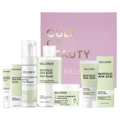 Набір для проблемної шкіри Hollyskin Glycolic AHA Acid: Пінка Hollyskin 150 мл + Тонік Hollyskin 250 мл + Скраб Hollyskin 100 мл + Крем Hollyskin 50 мл + Крем під очі Hollyskin 10 мл + В подарунок Засіб для зняття макіяжу Hollyskin 30 мл
