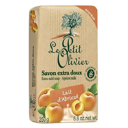 Мило екстраніжне Le Petit Olivier 100% oils soap, абрикос, молоко, 250 г (3549620005615)