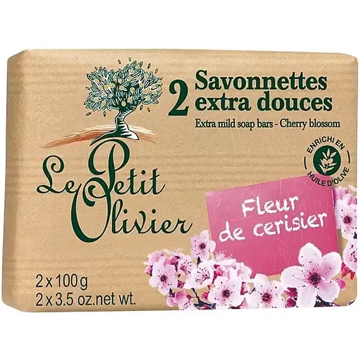 Мило екстраніжне Le Petit Olivier 100% vegetal oils soap вишневе цвітіння 2х100 г (3549620005080)