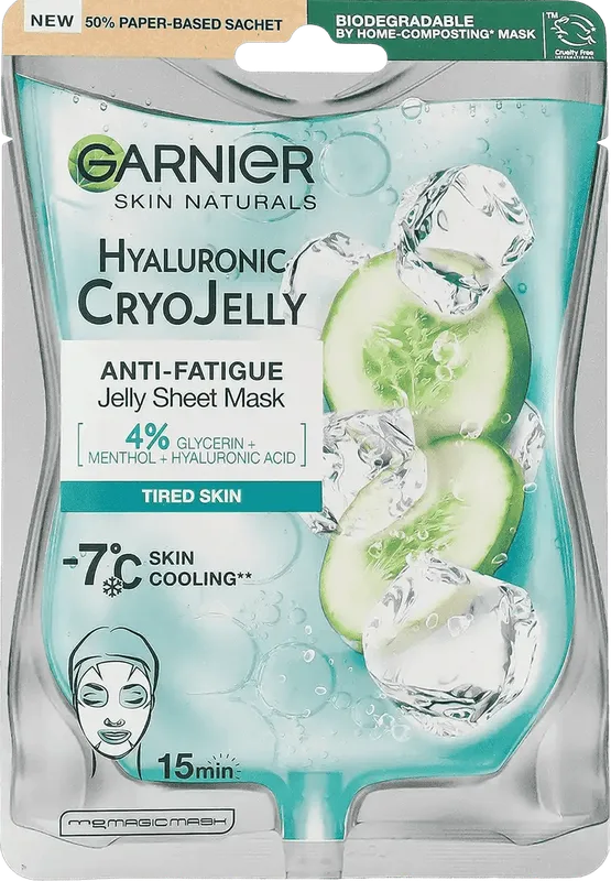 Маска-желе для обличчя Garnier Skin Naturals Hyaluronic Cryo Jelly гіалуронова тканинна з ефектом охолодження та зволоження 27 г