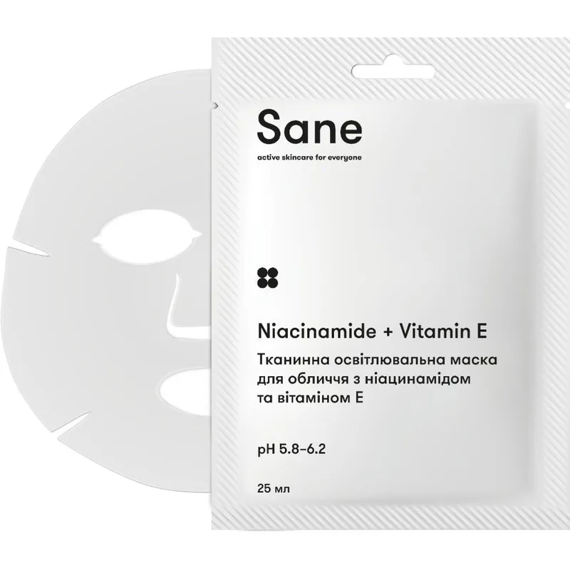 Маска для обличчя Sane Niacinamide + Vitamin E з ніацинамідом та вітаміном Е тканинна освітлювальна 25 мл