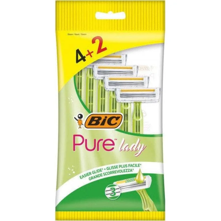 Жіночий одноразовий станок з 3 лезами BIC Pure Lady 3 Алое Промо пак (4+2 шт.)