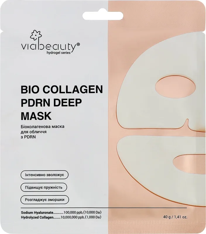 Гідрогелева маска для обличчя Via Beauty біоколагенова з РDRN і гіалуроновою кислотою 40 г