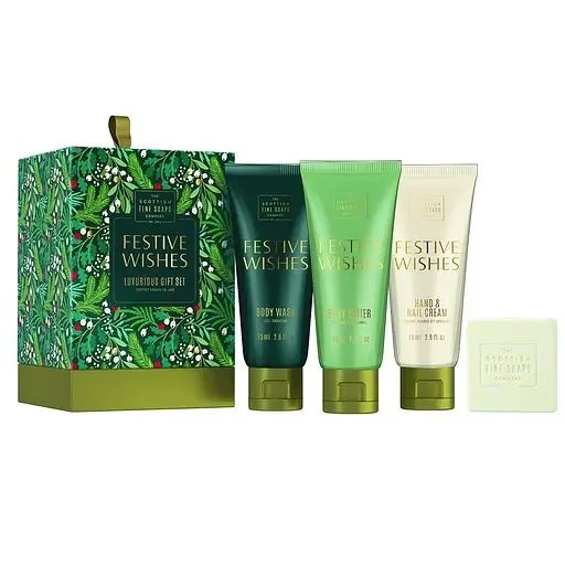 Подарунковий набір Scottish Fine Soaps Festive Wishes Luxurious Gift Set Святкові побажання: Крем для душу, 75 мл + Крем для рук, 75 мл + Масло для тіла, 75 мл + Тверде мило, 40 г (120073)