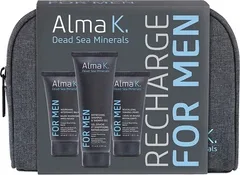 Набір дорожній Alma K Recharge For Men (шампунь-гелЬ для душу 75 мл + крем для гоління 40 мл + бальзам після гоління 40 мл) з косметичкою