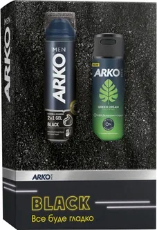 Подарунковий Набір ARKO Men Black Гель для гоління 200 мл + Дезодорант -спрей Green Dream 150 мл (8690506554682)